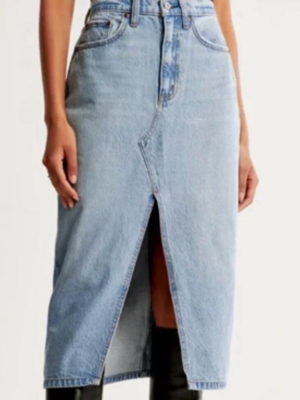 Abercrombie & Fitch Light Blue Denim Maxi Skirt with Front Slit - Picture 2 of 5